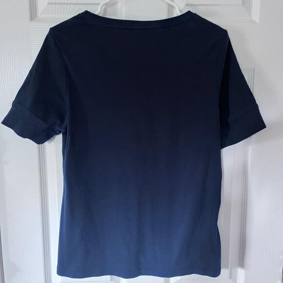 L.L.Bean, Women's, Double L Rib-Knit Tee Vneck Elbow Sleeve, Navy, Large - Picture 2 of 5
